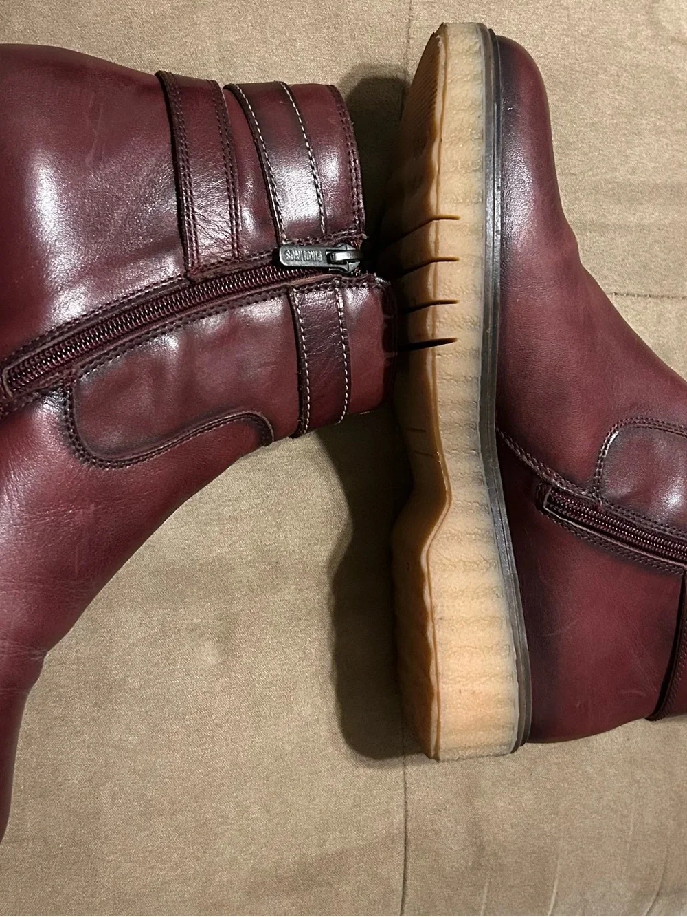 PIKOLINOS Maroon Leather Boots, buckles that are adjustable, zippers on the side